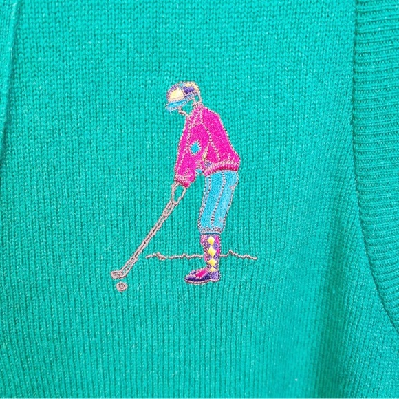 Vintage St Michael M&S Men's Green Wool Button Up Vest Embroidered Golfer Size M - Picture 3 of 4